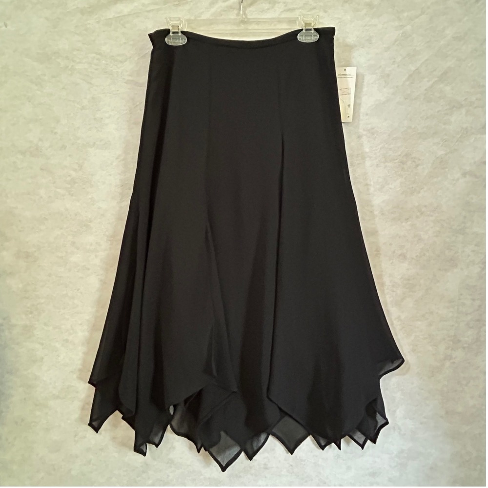 Elementz Black Handkerchief Hem Midi Skirt Sheer Layered M06K0039 Womens Small